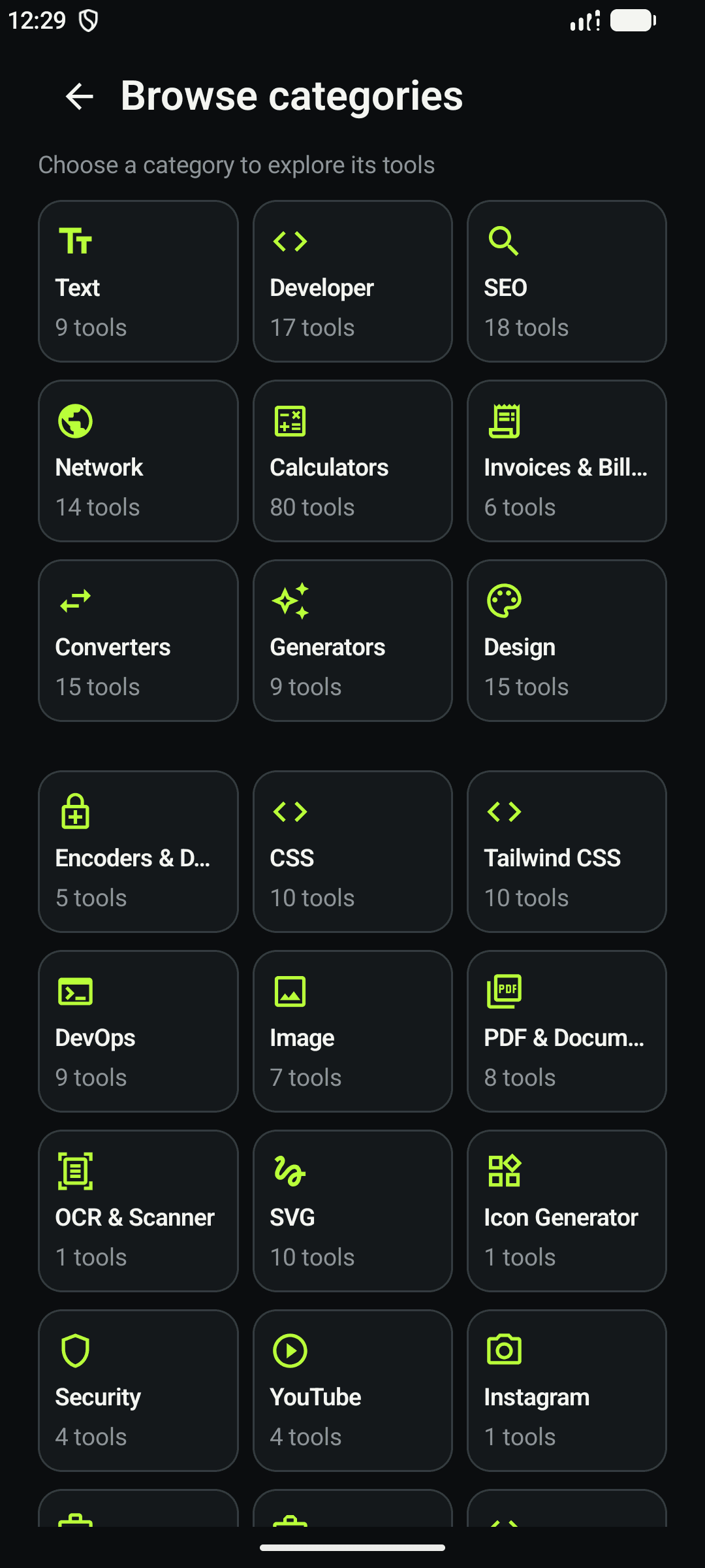 ToolsOx categories browser